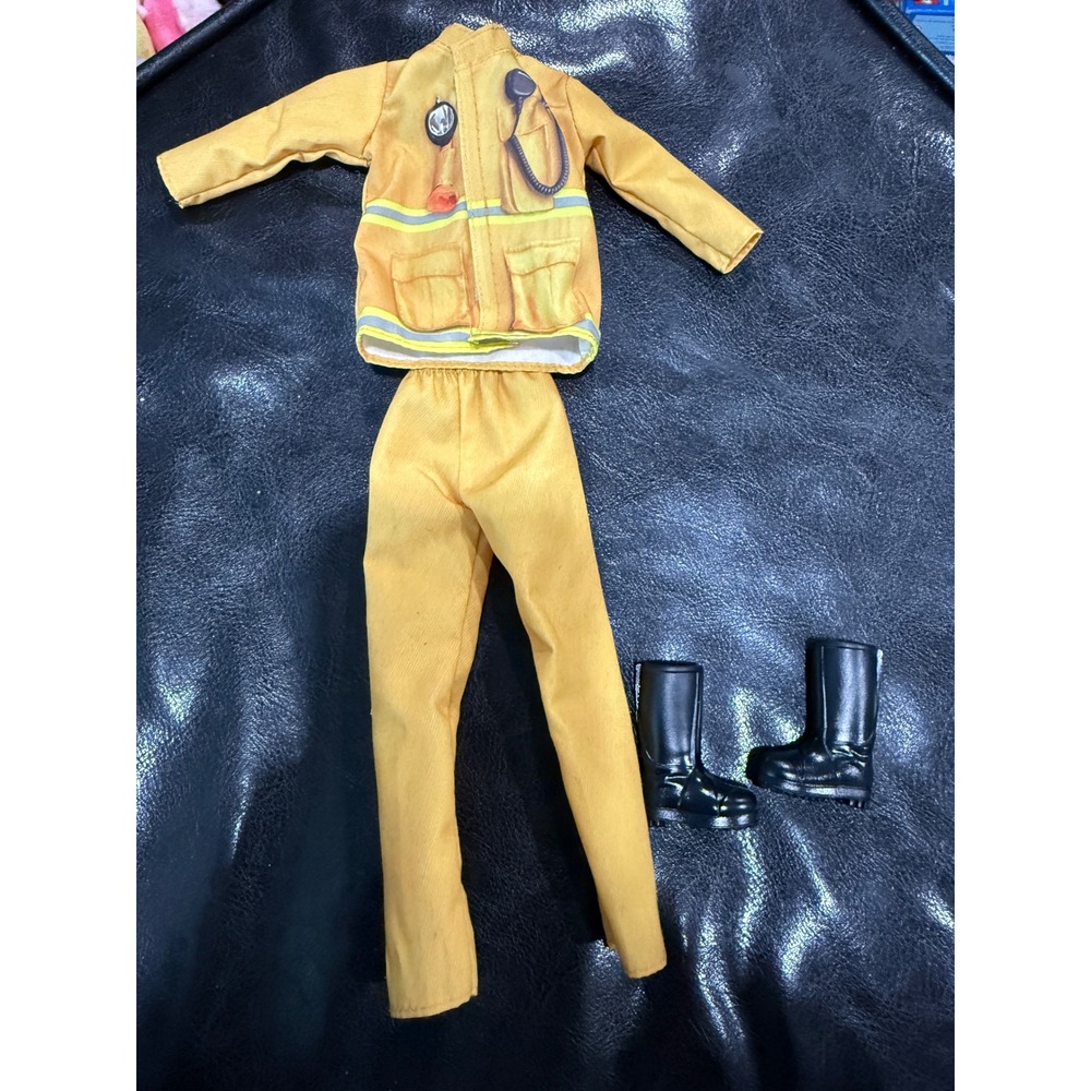 Barbie Doll Firefighter Outfit Yellow Jacket Pants‎ Boots Accessory Set